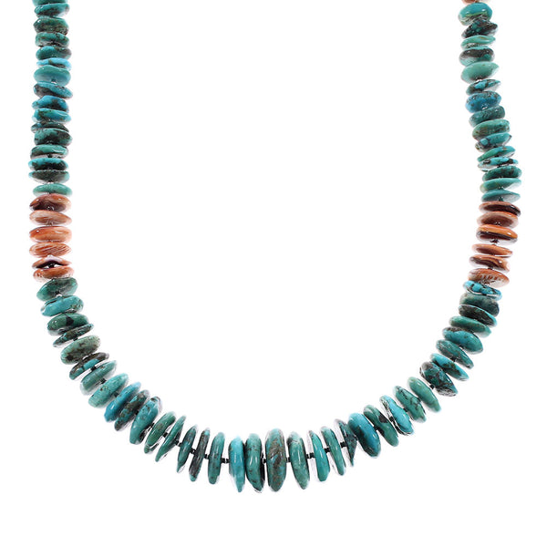 Turquoise And Oyster Shell Genuine Sterling Silver Navajo Indian Bead Necklace RX96102